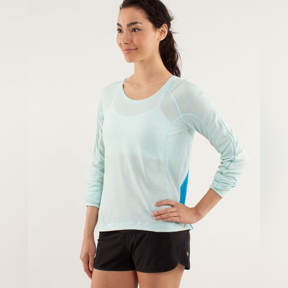 Lululemon Run Silver Lining Long Sleeve Striped Color Block Gym Workout - Picture 1 of 7